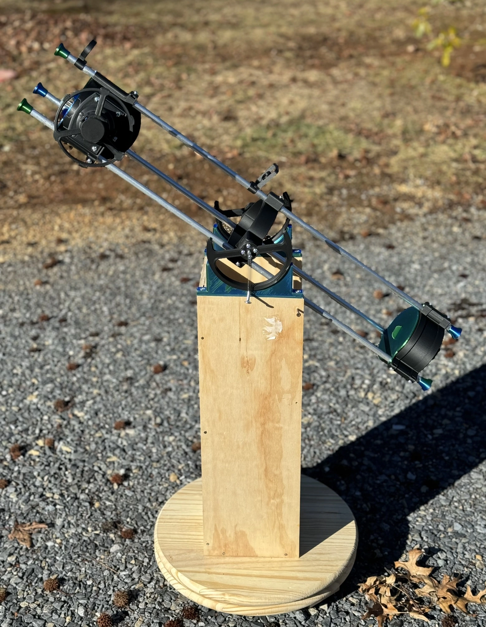 The final telescope, built and attached to the wooden swivel base